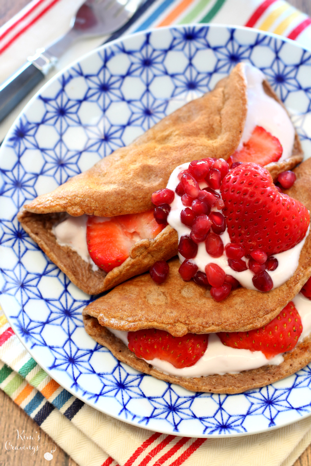 Chocolate Protein Crepes filled with Greek yogurt and fruit is a delicious protein-packed breakfast that will fuel you right up until lunch!