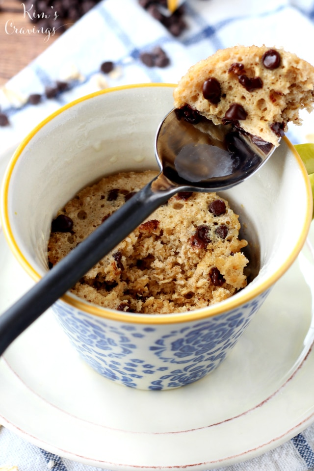 A quick and easy Chocolate Chip Cookie Microwave Mug Cake that can be yours in less than 5 minutes, from start to finish and tastes just like a chocolate chip cookie. (gluten-free and healthy)