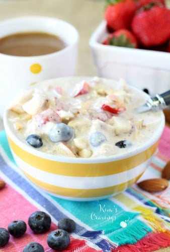 The Corner Bakery's Chilled Berry Almond Swiss Oatmeal is a seasonal item, but with this copycat recipe, you can enjoy this delicious swiss oatmeal year round! (made healthier & gluten-free)