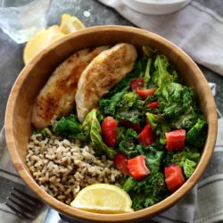 This Toasted Kale Salad with Chicken and Lemon Dijon Dressing is loaded with cozy flavor, lovely texture and nutrients. Each bite is light and crunchy with a deep satisfying flavor.
