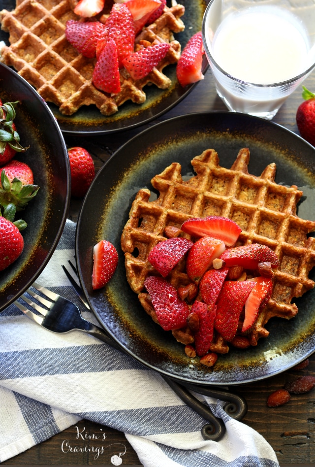 Healthy Gluten Free Banana Oat Waffles are light, crispy-on-the-outside, fluffy-on-the-inside, clean eating waffles. They will satisfy your waffle craving while you stay on track with health/fitness goals!