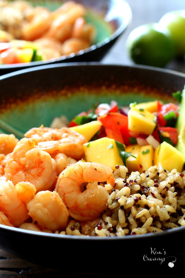 Key West Shrimp Bowls with Mango Salsa are exploding with fresh zesty flavors. A quick and easy meal that'll have you dreaming you're living the island life.