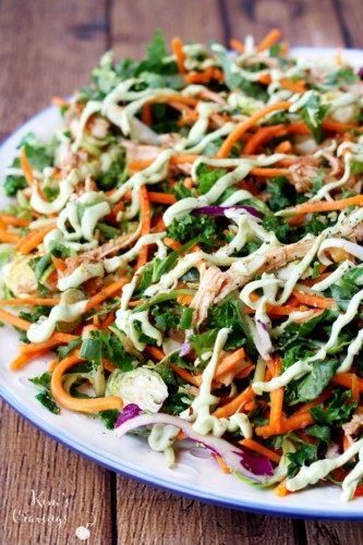 Cruciferous Crunch Salad with Avocado Dressing- a crunchy delectable salad that's filled with cancer-fighting veggies.