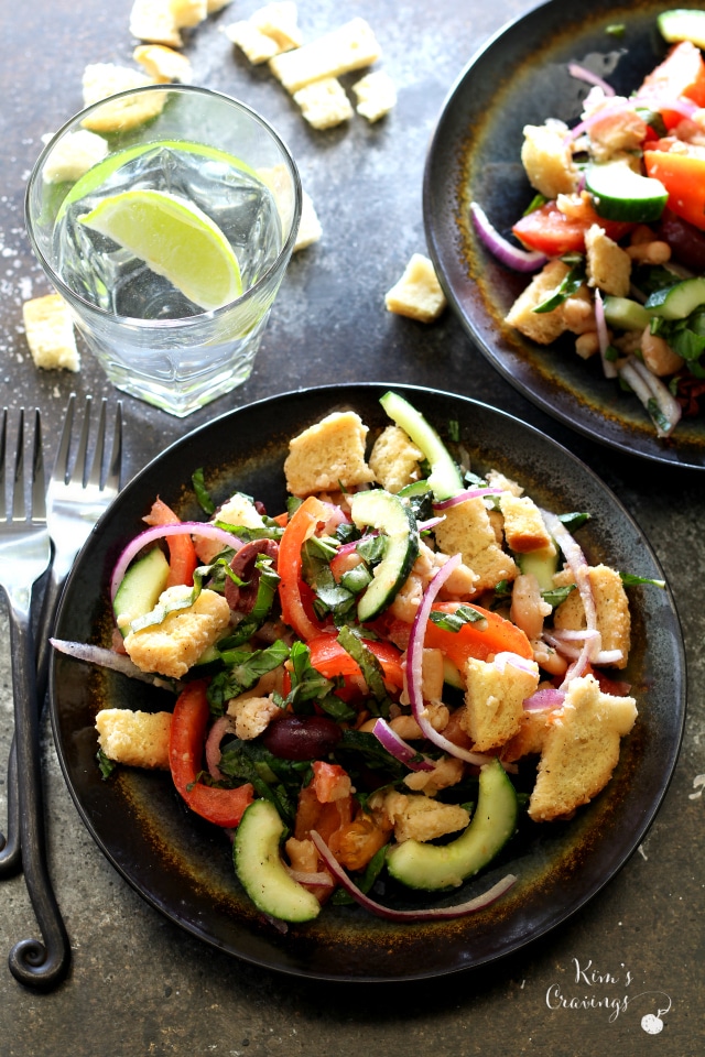 Tuscan Panzanella is a classic bread salad full of juicy tomatoes, crunchy cucumber, spicy red onion and fresh flavor!