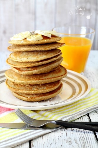 So super easy and yummy- these Banana Oat Blender Pancakes come together in about 5 minutes and are full of nutritious goodness!