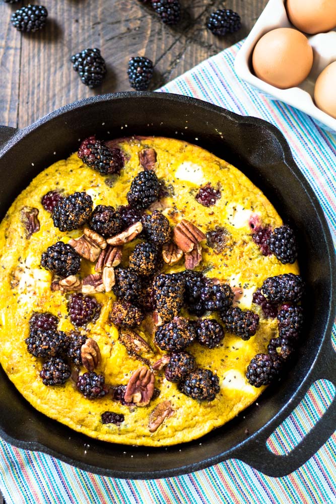 Low in carbohydrates and high in protein the Blackberry Pecan Sweet Frittata is sure to satisfy all egg lovers and convert a few too!