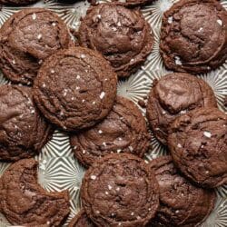 Brownie cookies topped with flaky salt.