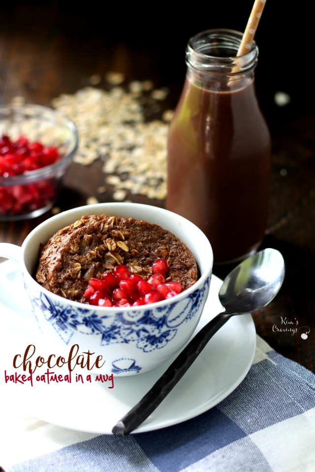 Chocolate Baked Oatmeal in a Mug- the perfect breakfast for those of you who like a warm, hearty, scrumptious morning meal that can be made in a flash with very little mess!