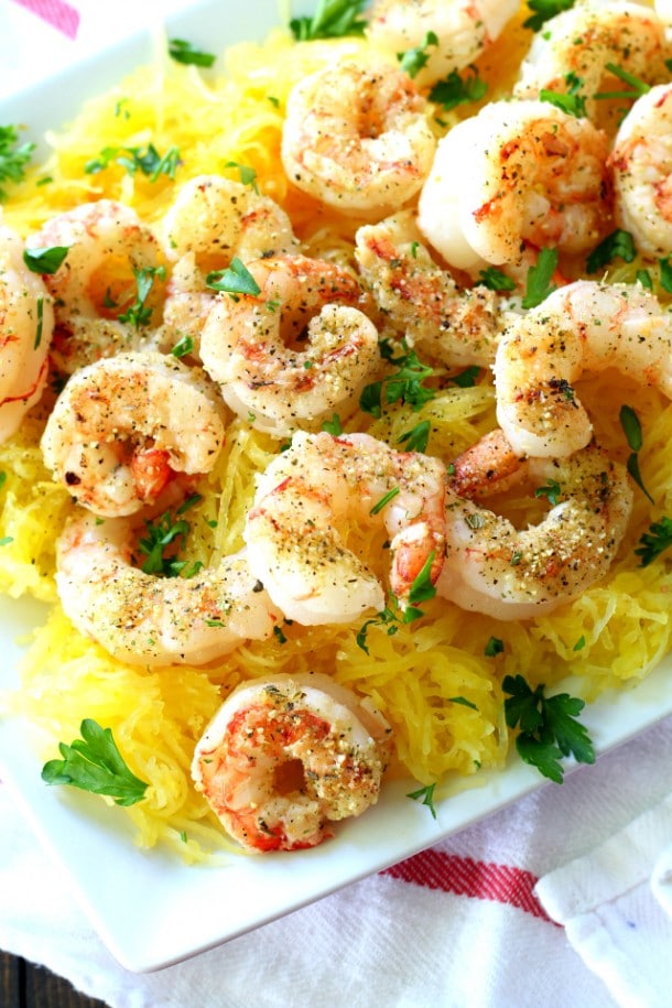 Grilled Shrimp Over Spaghetti Squash - Kim's Cravings