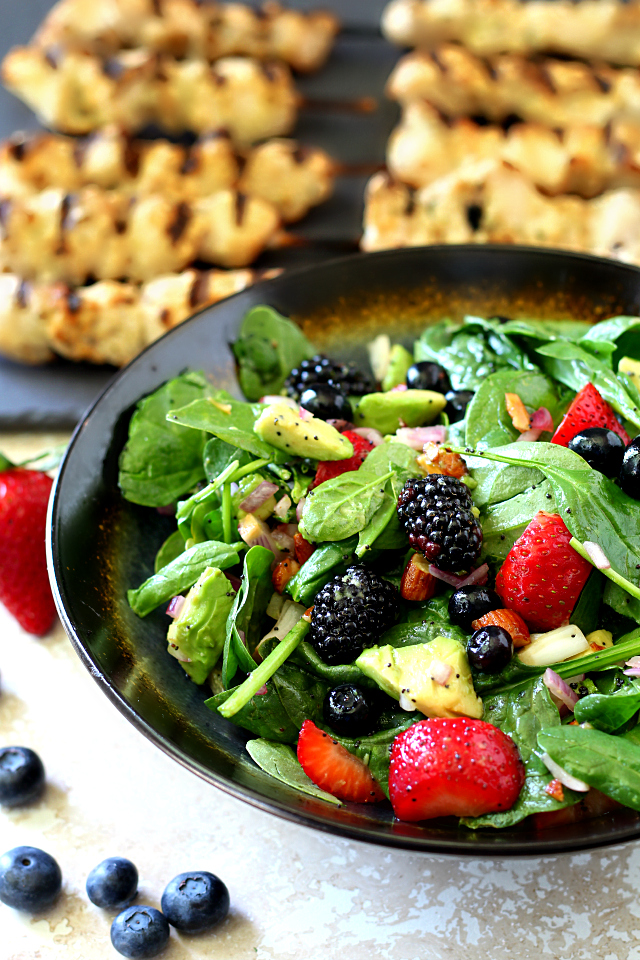 Get ready to shake up your summer cookout with this sweet, colorful and oh-so-sassy easy-to-make bright berry salad! (vegan, dairy and gluten free)