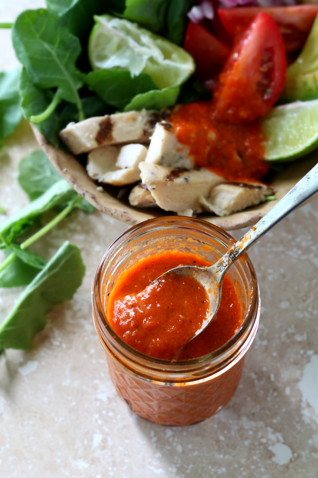 Zesty, flavorful and light, this Roasted Red Pepper Vinaigrette will perk up any salad... and any salad lover! 
