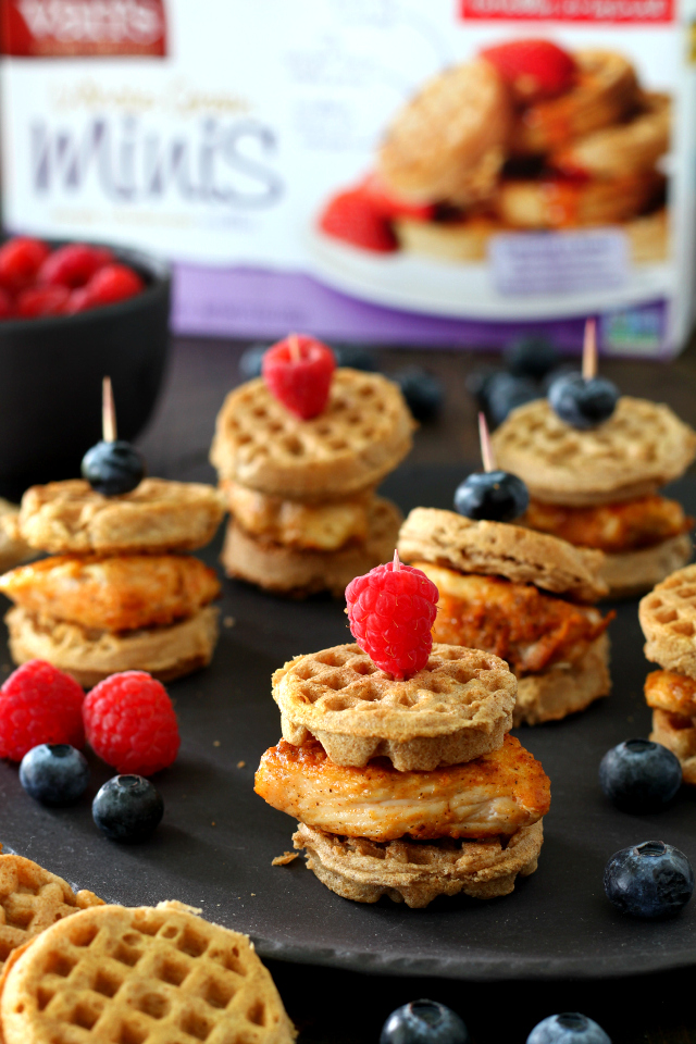 Healthier Mini Chicken Waffle Sliders- the classic comfort food transformed into a fun, portable, better-for-you brunch food.