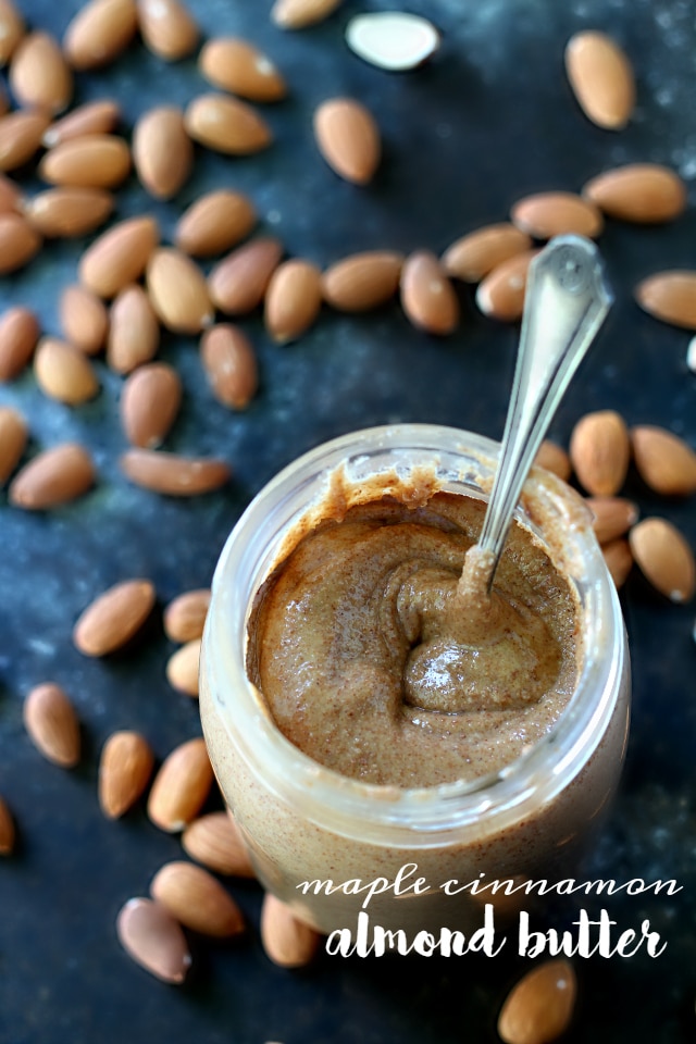 This recipe for an easy homemade Maple Cinnamon Almond Butter just might be the world's BEST almond butter recipe. This stuff is addicting, y'all! I dare you to not eat this yummy stuff by the spoonfuls, straight out of the jar!!