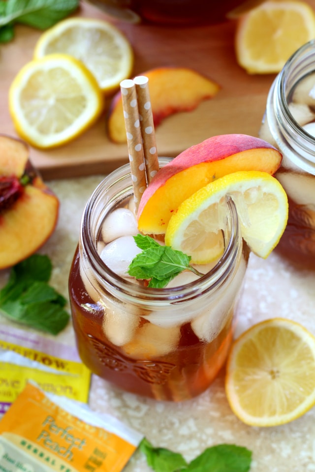 Cold and refreshing, this Peach Lemon Iced Tea is absolutely the BEST way to beat the heat!