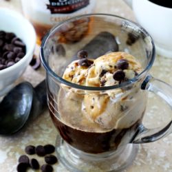 Salted Caramel Affogatos are my go-to after dinner sweet treat! Cashew Salted Caramel So Delicious Dairy Free® topped with coffee for an easy non dairy dessert!