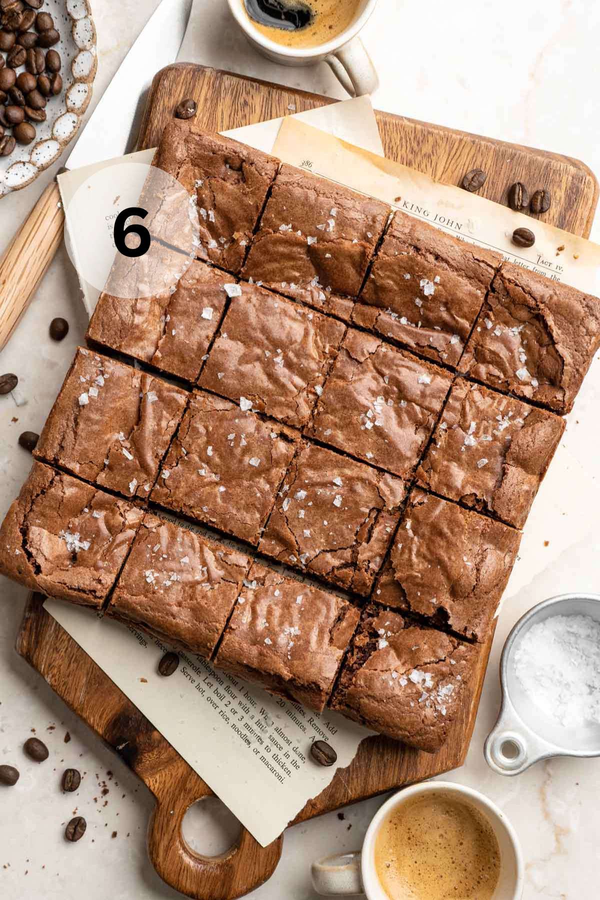 Sliced brownies on a cutting board.