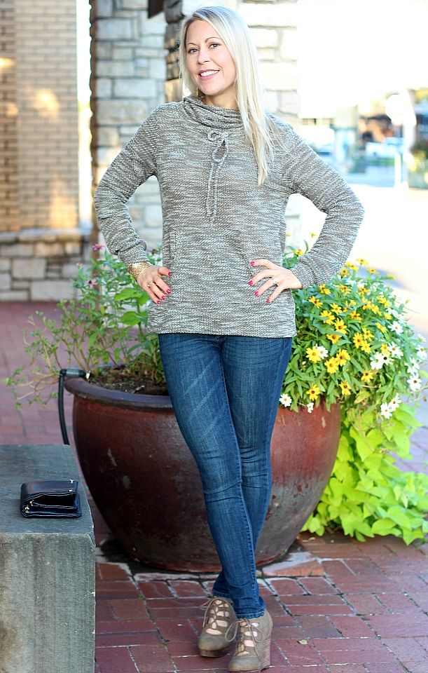 October 2016 Stitch Fix Review - Evie Drawstring Funnel Neck Sweatshirt by Loveappella