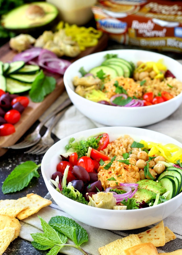 Mediterranean-inspired whole food ingredients come together to make colorful vegan Greek Power Bowls bursting with nutrients to fuel your body and mind. (vegan and gluten-free)