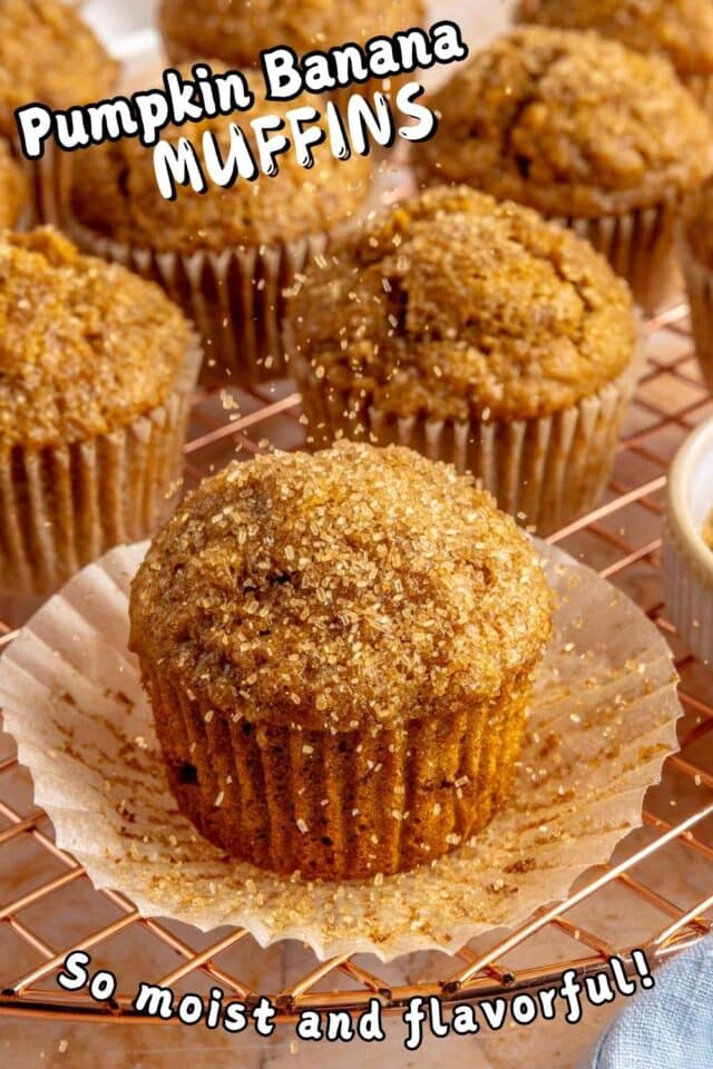 Pinterest image for pumpkin banana muffins.
