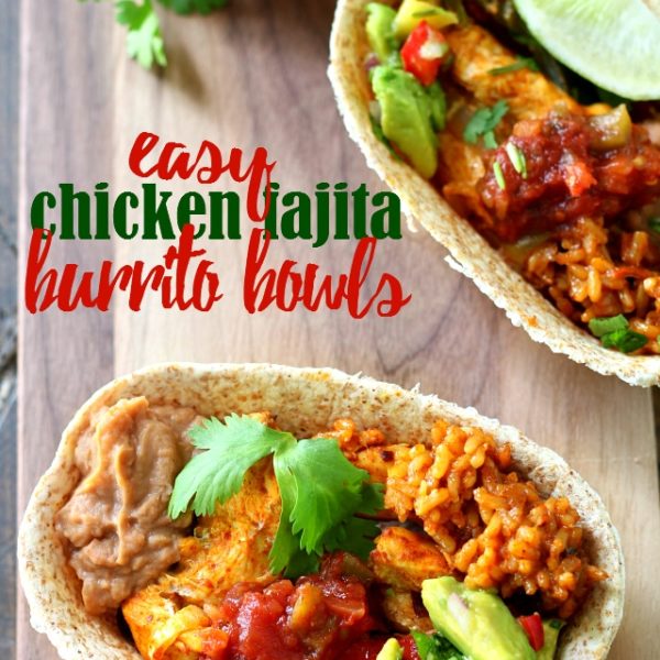 Flavorful Easy Chicken Fajita Burrito Bowls ready in less than 30 minutes for a fabulous gameday meal or weeknight dinner!