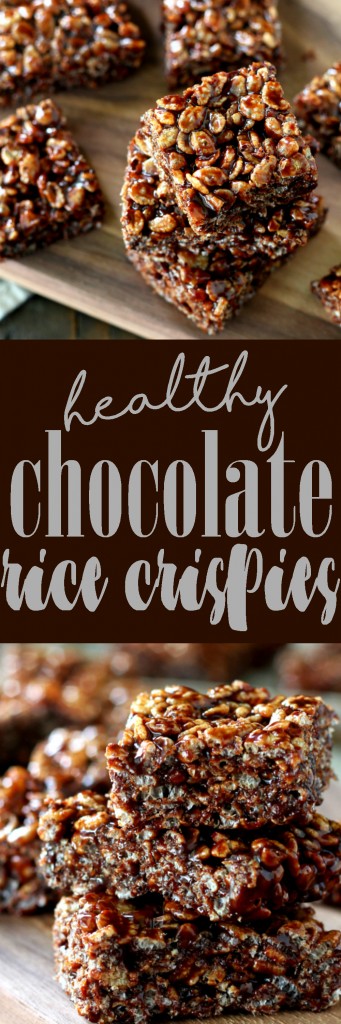 Super chewy, slightly crispy and made a little healthier - guys I can't stop eating these Healthy Chocolate Rice Crispy Treats. Seriously, the BEST rice crispy treat EVAH!