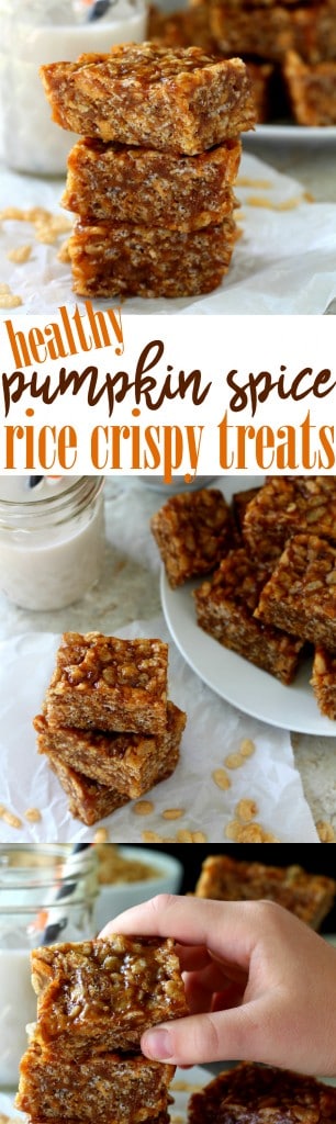 These Healthy Pumpkin Spiced Rice Crispy Treats are the ultimate when it comes to pumpkin snackin'. Pumpkin puree and spice add major fall flavor to these gluten-free, vegan, oh so yummy treats.