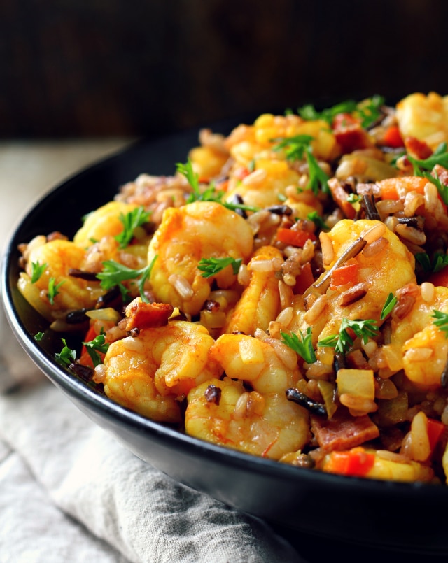Easy Shrimp Wild Rice Skillet is satisfying and nutritious - my kind of meal! Fresh, flavorful and easy, with very little hands-on time, and plenty of protein.