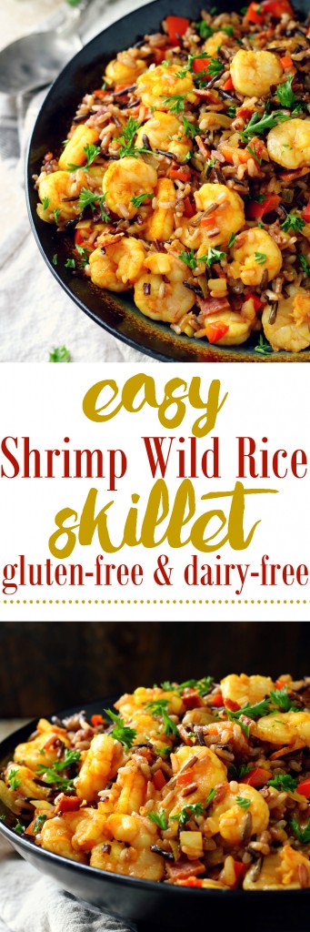 Easy Shrimp Wild Rice Skillet is satisfying and nutritious - my kind of meal! Fresh, flavorful and easy, with very little hands-on time, and plenty of protein.