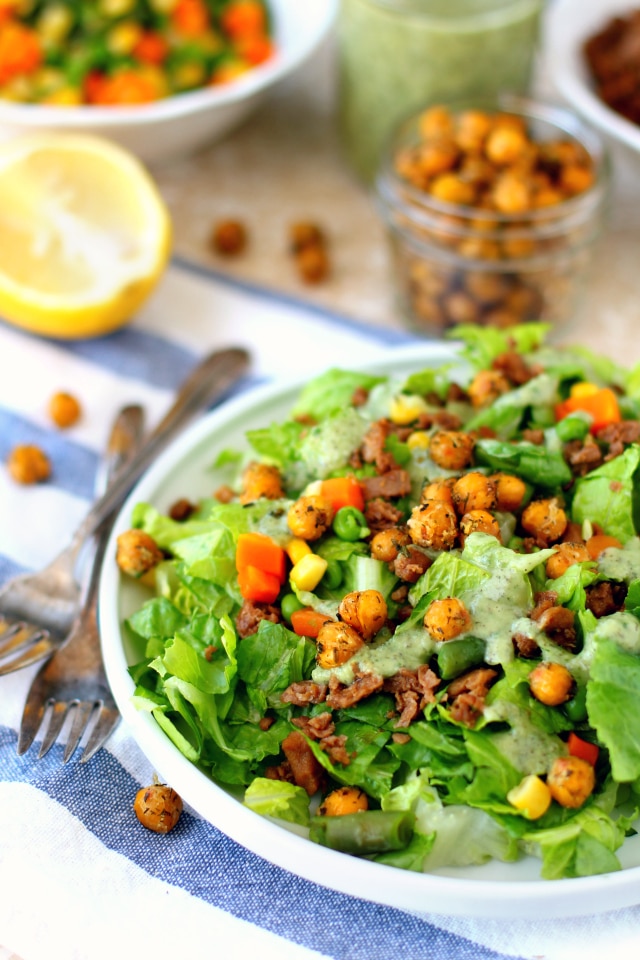 Mixed Veggie Chickpea Salad With Vegan Avocado Ranch Dressing is insanely delicious and such an easy, nutritious dish to recreate!