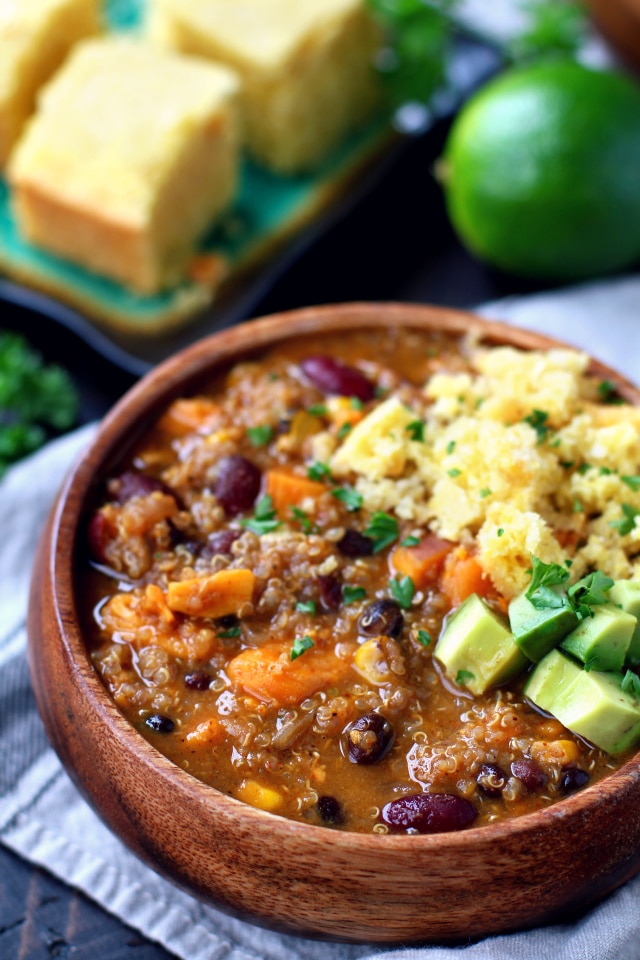 A mouthwatering blend of flavors in the best ever vegan quinoa chili - the perfect bowl of comfort and yumminess that you can enjoy guilt-free!