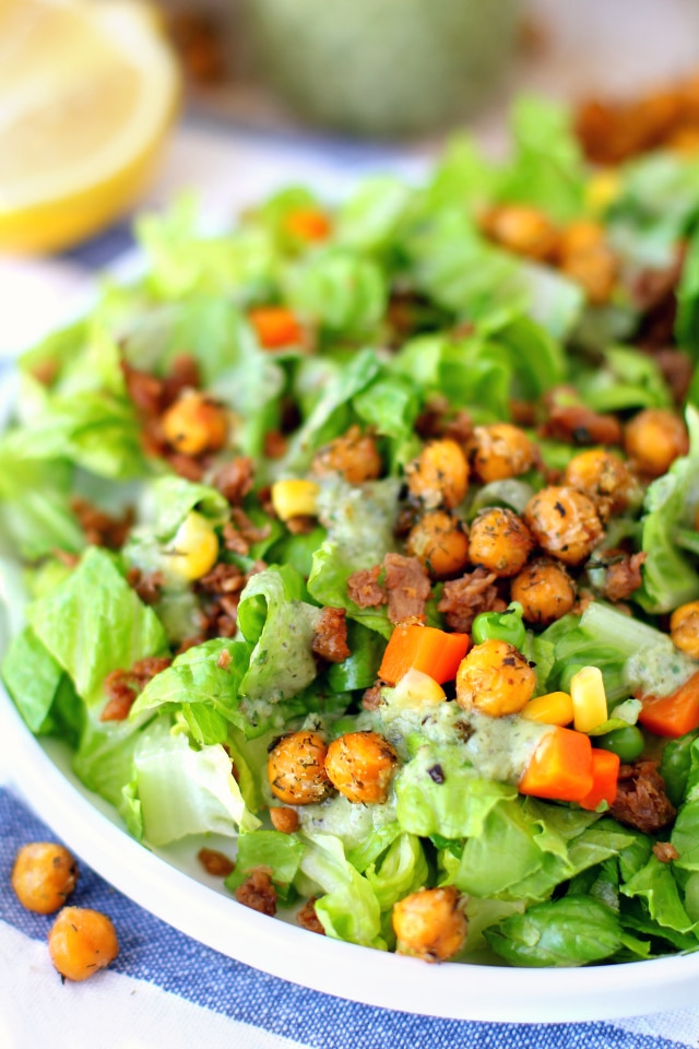 Mixed Veggie Chickpea Salad With Vegan Avocado Ranch Dressing is insanely delicious and such an easy, nutritious dish to recreate!