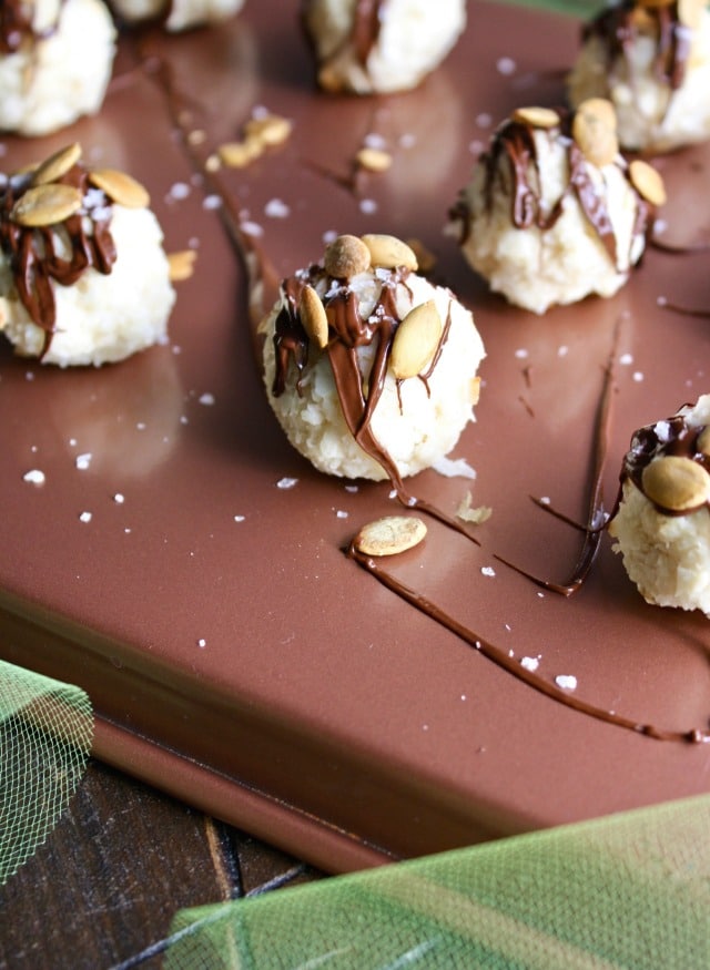 Chocolate-Drizzled Maple Coconut Caramel Macaroons