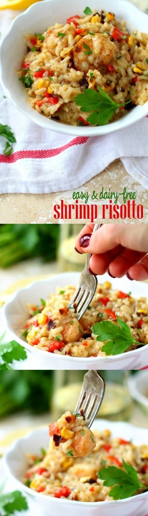 The perfect protein-rich comfort food, this Easy Dairy Free Shrimp Risotto is creamy, hearty and insanely delicious!