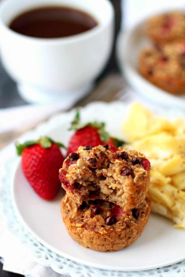 These soft, chewy, texture-filled baked strawberry apple oatmeal cups are naturally gluten-free (make sure your oats are certified GF), kid-friendly and totally customizable.