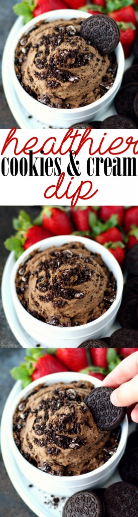This Healthier Cookies and Cream Dip is so easy, delicious and absolutely perfect for dunking those delicious Oreo cookies!