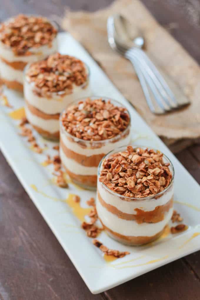If you’re hosting a brunch or are having guests over and want to serve them a healthy, seasonal morning treat, these Pumpkin Pie Greek Yogurt Parfaits fit the bill.