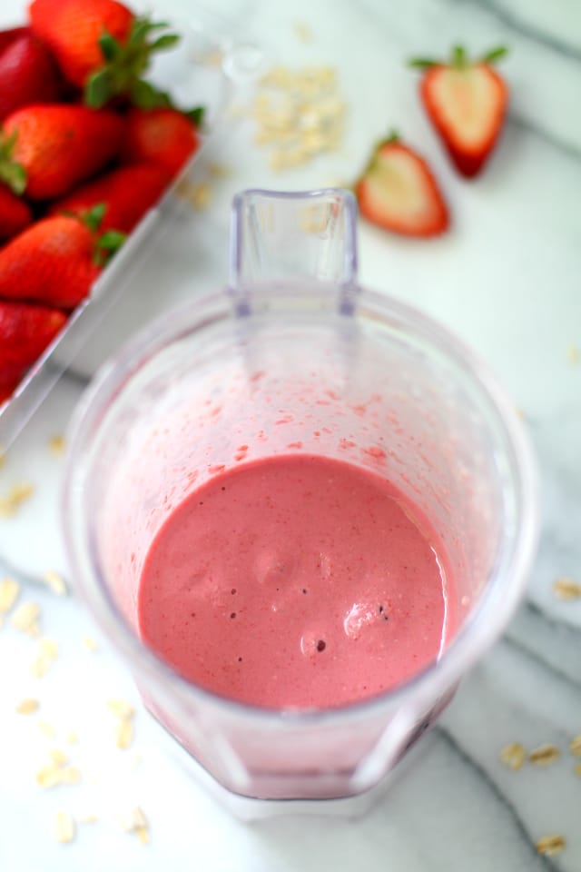 Strawberry cheesecake lovers you're in for a real treat. Yes, this smoothie is definitely a keeper. It’s full of protein, naturally sweetened, naturally gluten-free, ready to go in minutes, and tastes like the dessert that inspired it. Such deliciousness!