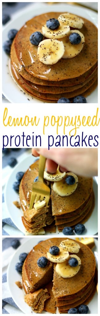 Lemon Poppy Seed Protein Pancakes! Hello quick, yummy, protein-packed breakfast.