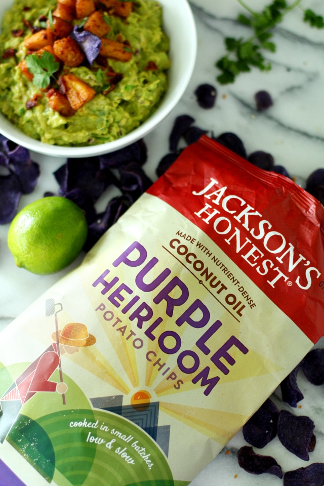 Of course, this dip is great with any chip or cracker and even works as a spread in a wrap, but it's especially wonderful with Jackson's Honest Purple Heirloom Potato Chips.