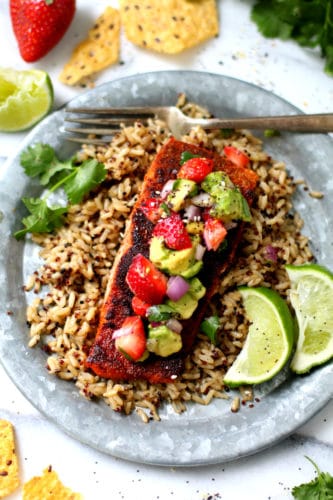 Blackened Salmon with Strawberry Avocado Salsa - a special dish, perfect for Mother's Day!