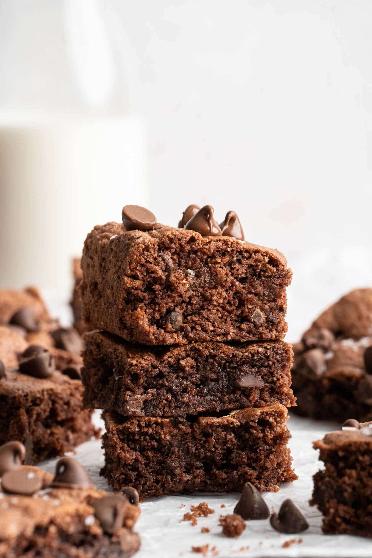 Three brownies stacked on each other.
