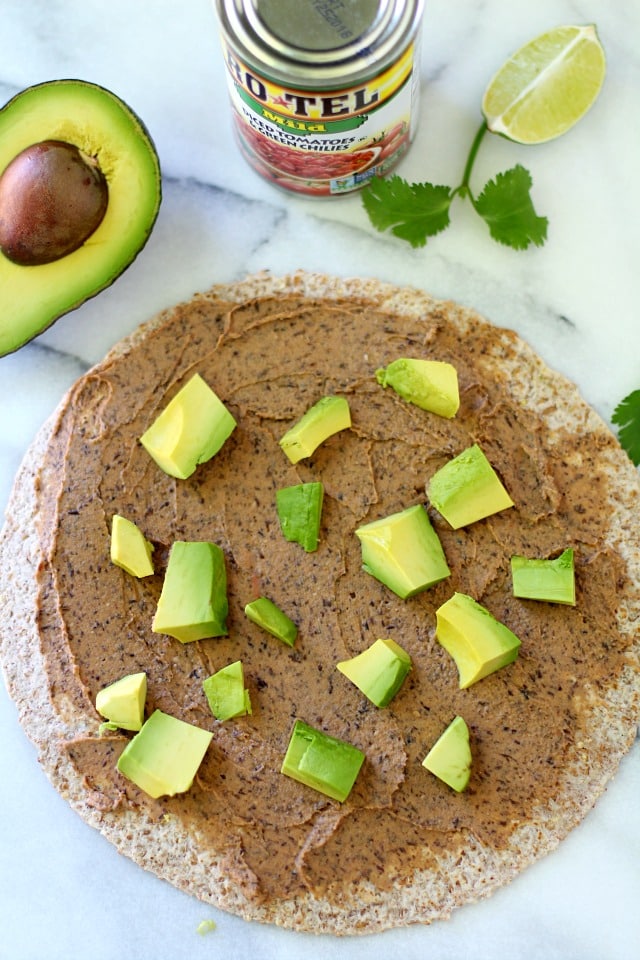 Healthy Southwestern Pinwheels- diced or sliced avocado comes next