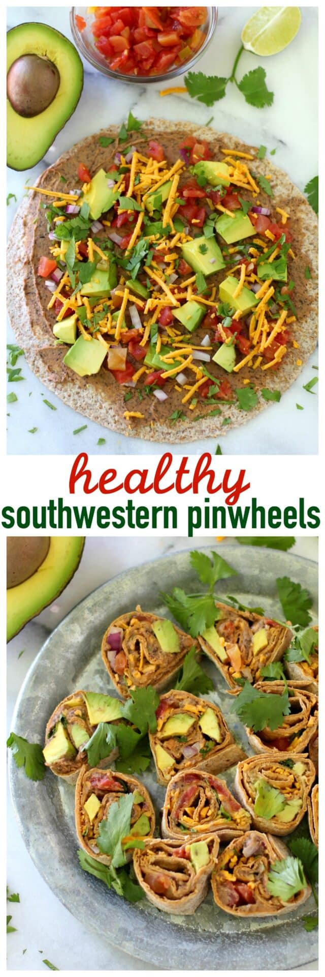 Healthy Southwestern Pinwheels are the perfect appetizer for summertime parties and they even make for a fun lunch or snack idea. These crowd pleasers are super yummy, easy to make and can even be prepared ahead of time.