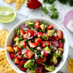 strawberry salsa served with tortilla chips