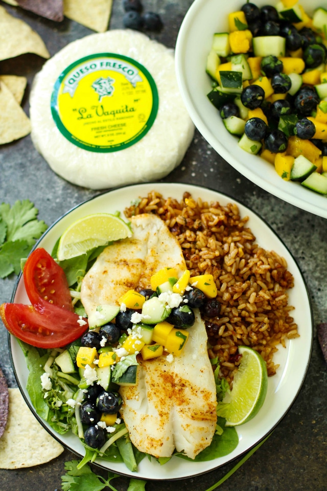 It's grilling season and I could not be happier about it! Fresh off the grill is Orange Roughy with Blueberry Mango Salsa. It's everything you could want in a summer meal - light, fresh and flavorful. 