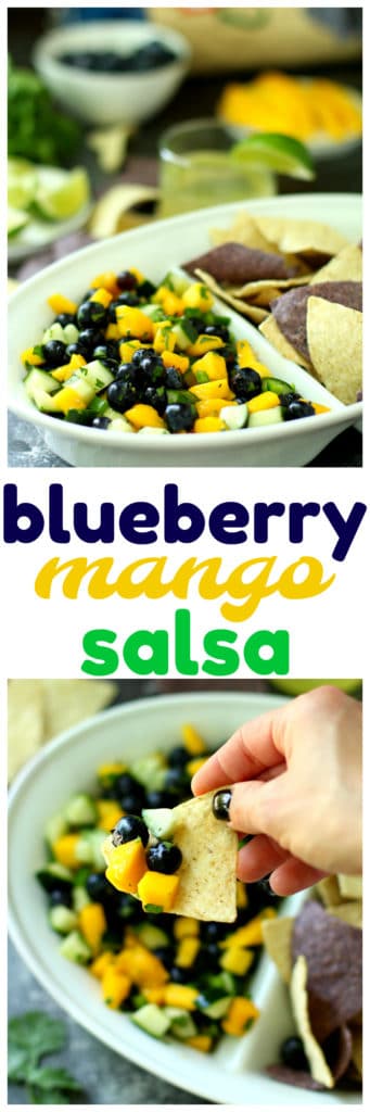 This Blueberry Mango Salsa is the perfect cool, refreshing summer app! Grab the Mission Organics Tortilla Chips and get this party started!