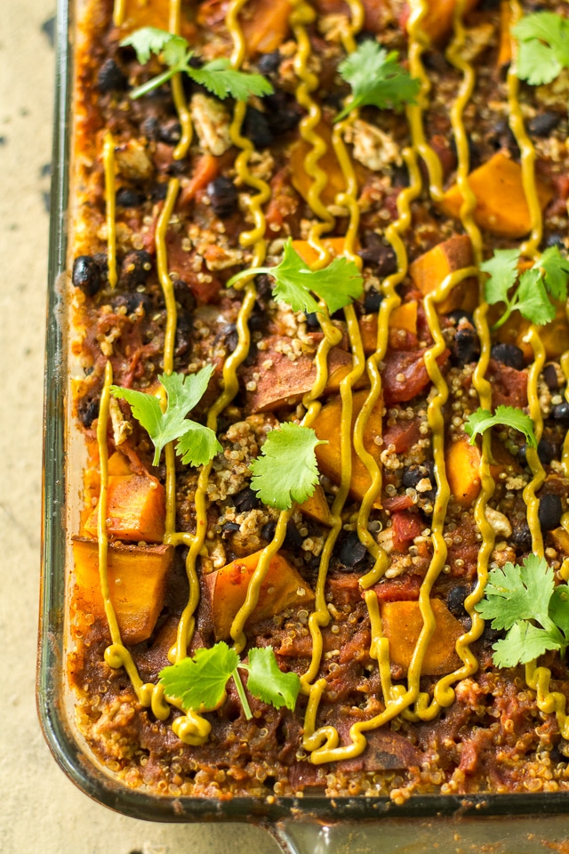 This easy Southwestern Quinoa Sweet Potato Casserole dinner will please everyone in your crew—even picky kids! Gluten-free and easily adapted to vegan.