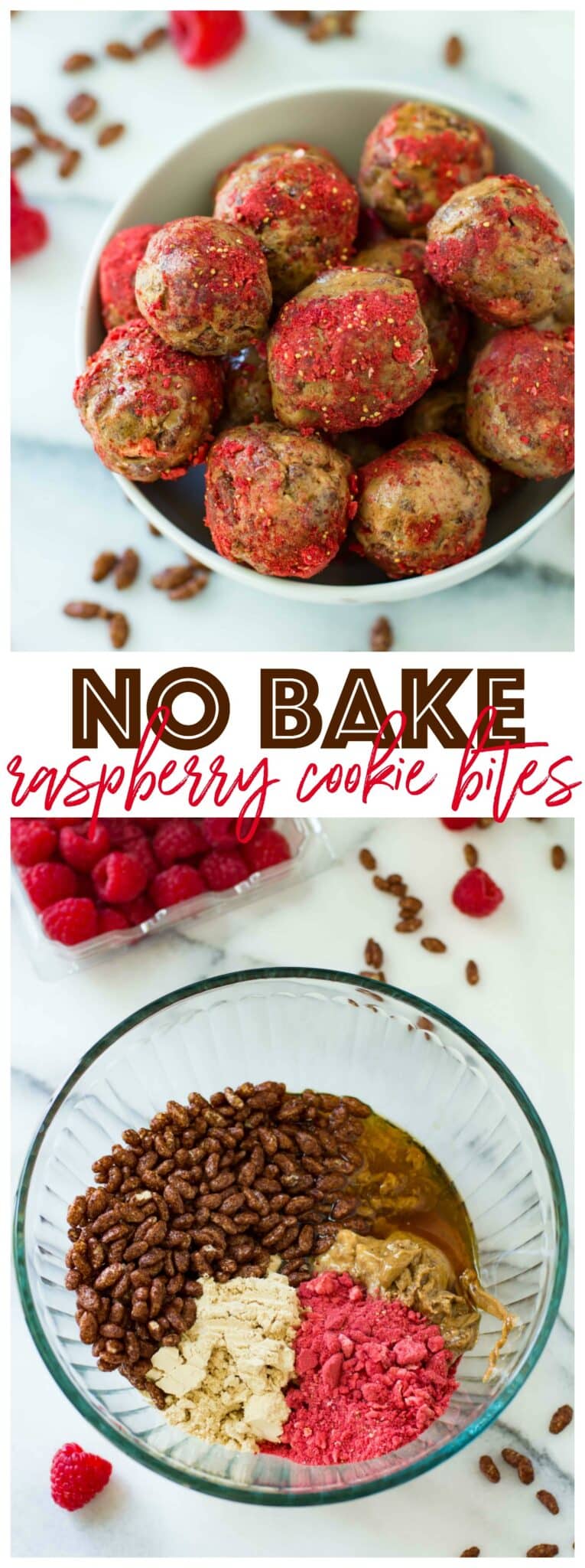 Easy, 6-ingredient no bake raspberry cookie bites with a perfect sweet-tart flavor and a delicious crispy crunch! Pair these with Chambord Spritzes for the ultimate girls' night treat!