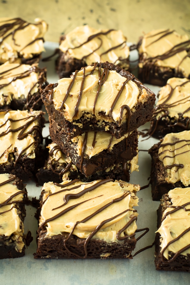 If you love chocolate and peanut butter, you're in for a real treat! These easy peanut butter brownies are fudgy, filled with chocolate chips, swirled with peanut butter, and are finished off with a decadent and delicious swirl of peanut butter frosting.