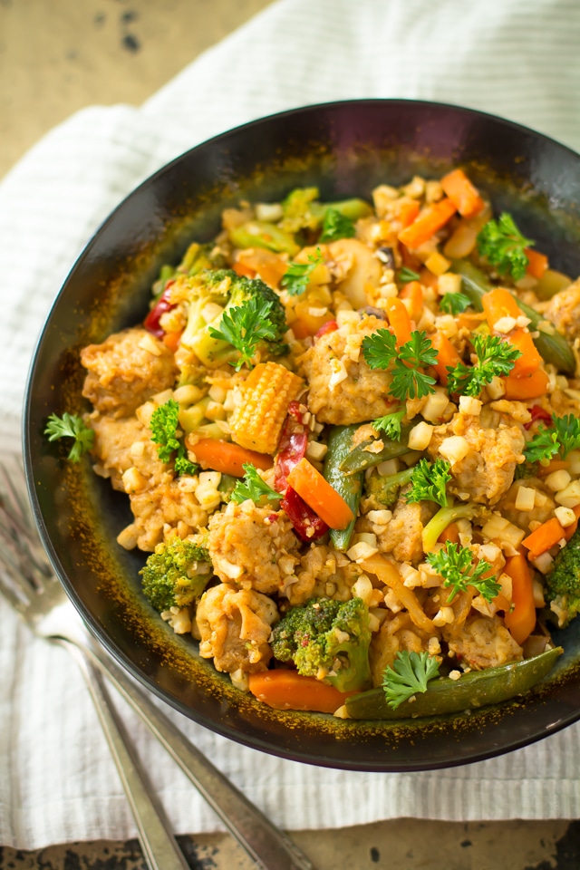 Extremely flavorful, Easy Vegan Cauliflower Rice Stir-Fry in just 30 minutes! Spicy-sweet, protein-packed, and a lighter spin on takeout!